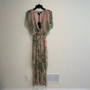 PINKO Blush Maxi Dress with Green Paisley Print - Size 42 (US 6 or M)
